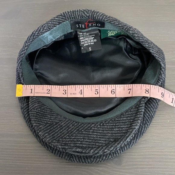 Stefeno Herringbone Cashmere Wool Blend Tweed Ascot Cap Newsboy Grey Size S - Picture 6 of 8